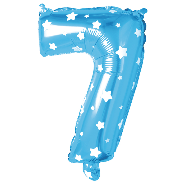 Шар фольгированный 16", цифра 7, звёзды, цвет голубой