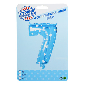 

Шар фольгированный 16", цифра 7, звёзды, цвет голубой