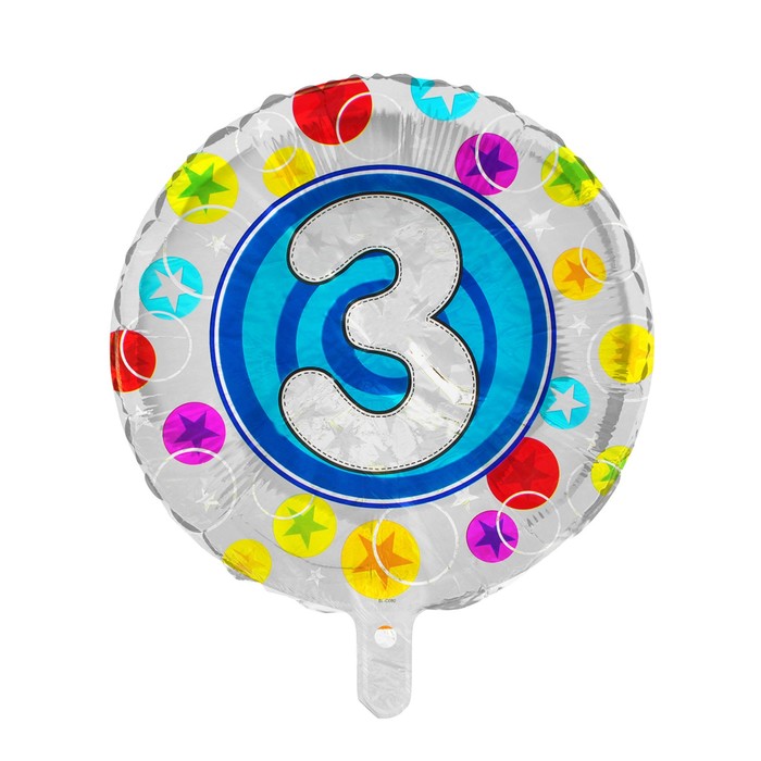 Шар фольгированный 18" Цифра 3, круг синий
