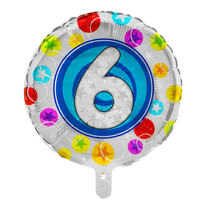 Шар фольгированный 18", цифра 6, круг, цвет синий