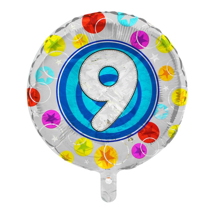 Шар фольгированный 18", цифра 9, круг, цвет синий