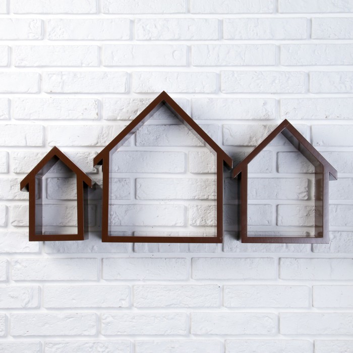Набор настенных полок бел+коричн "Домик" 3шт, средн 31*23см, маленьк 26*17см, толщина 1,5см   277045
