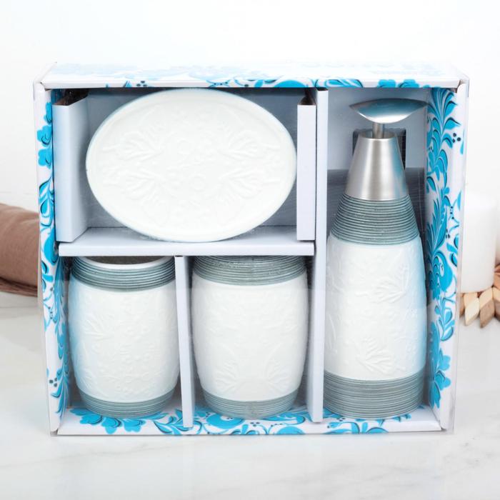 Набор аксессуаров для ванной комнаты, 4 предмета "Цветочная полянка"