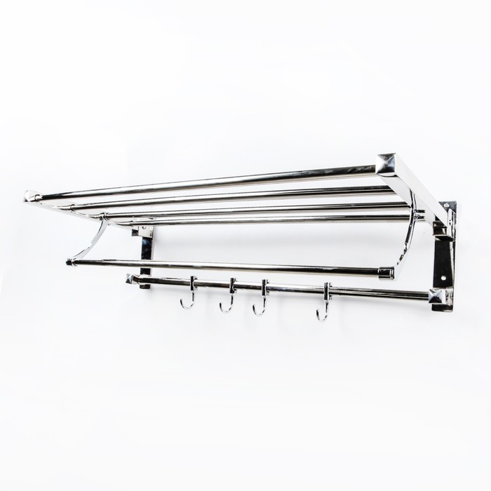 Полка откидная с держателем полотенец, 4 крючка, нержавеющая сталь