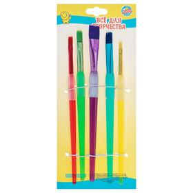 Набор кистей, нейлон, 5 штук, с цветными ручками, с резиновыми держателями