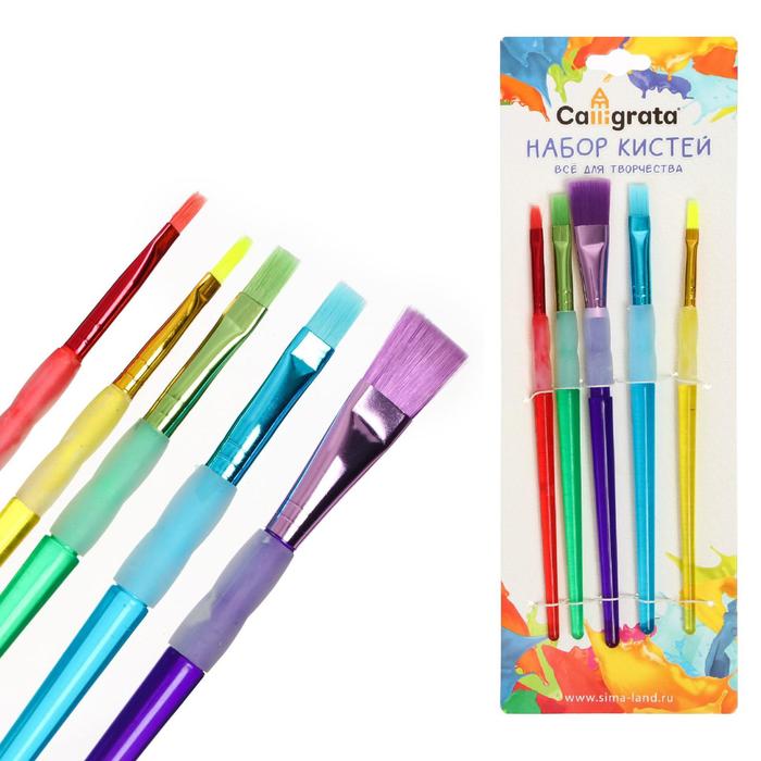 фото Набор кистей, нейлон, 5 штук, с цветными ручками, с резиновыми держателями calligrata