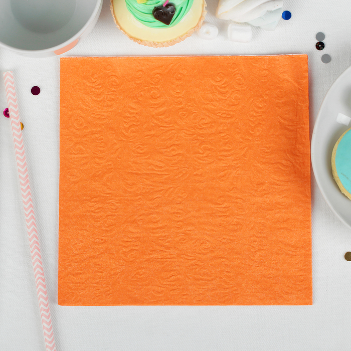 Салфетки оранжевые (набор 20 шт) 33*33 однотонные, выбит рисунок, цвет оранжевый