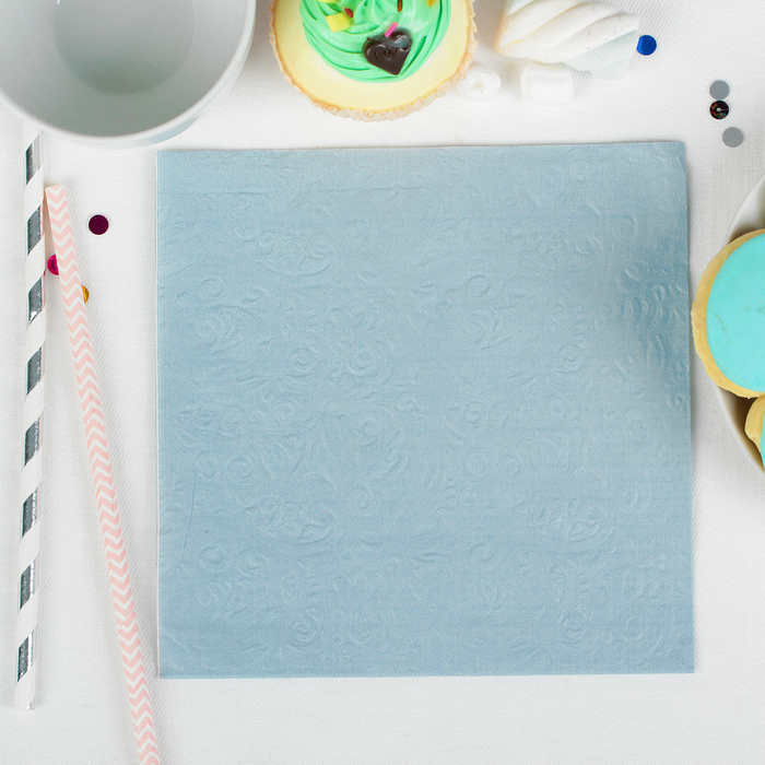 Салфетки бумажные (набор 20 шт) 33*33 см однотонные, выбит рисунок, цвет серо-голубой