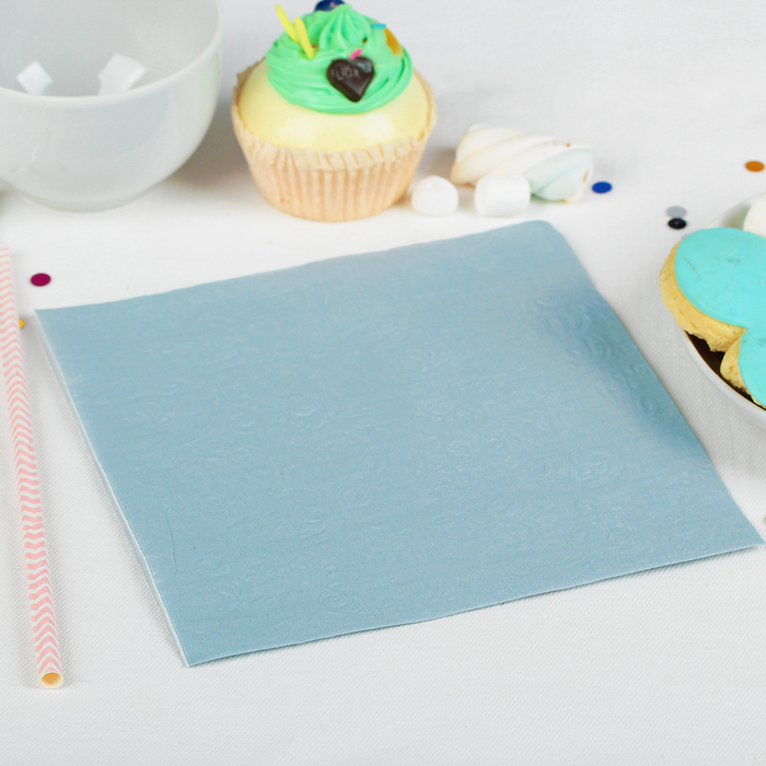 Салфетки бумажные (набор 20 шт) 33*33 см однотонные, выбит рисунок, цвет серо-голубой