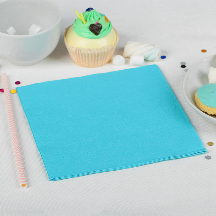 Салфетки бумажные (набор 20 шт) 33*33 см однотонные, выбит рисунок, цвет голубой