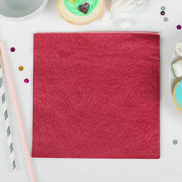 Салфетки бумажные, 33 × 33 см, однотонные, выбит рисунок, набор 20 шт., цвет бордовый