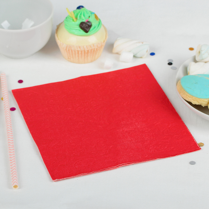 Салфетки бумажные (набор 20 шт) 33*33 см однотонные, выбит рисунок, цвет красный