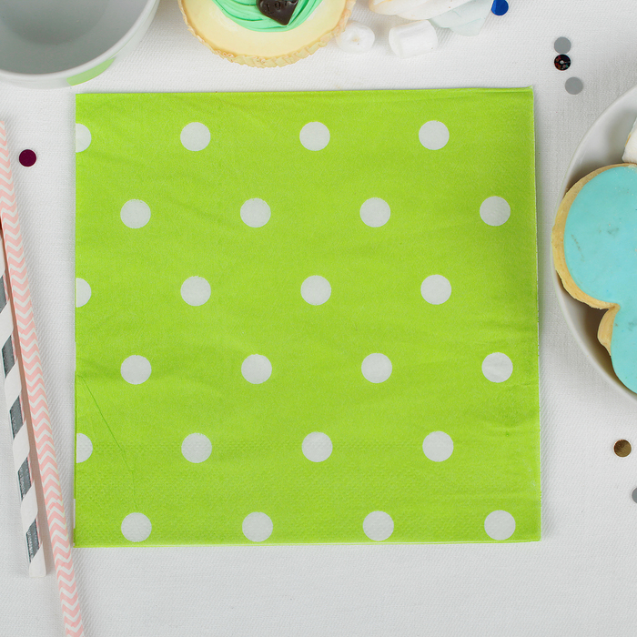 Салфетки бумажные "Горох" (набор 20 шт) 33*33 см, цвет зелёный