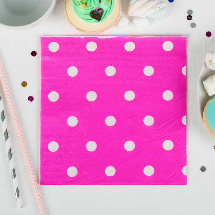 Салфетки бумажные "Горох" (набор 20 шт) 33*33* см, цвет фуксия