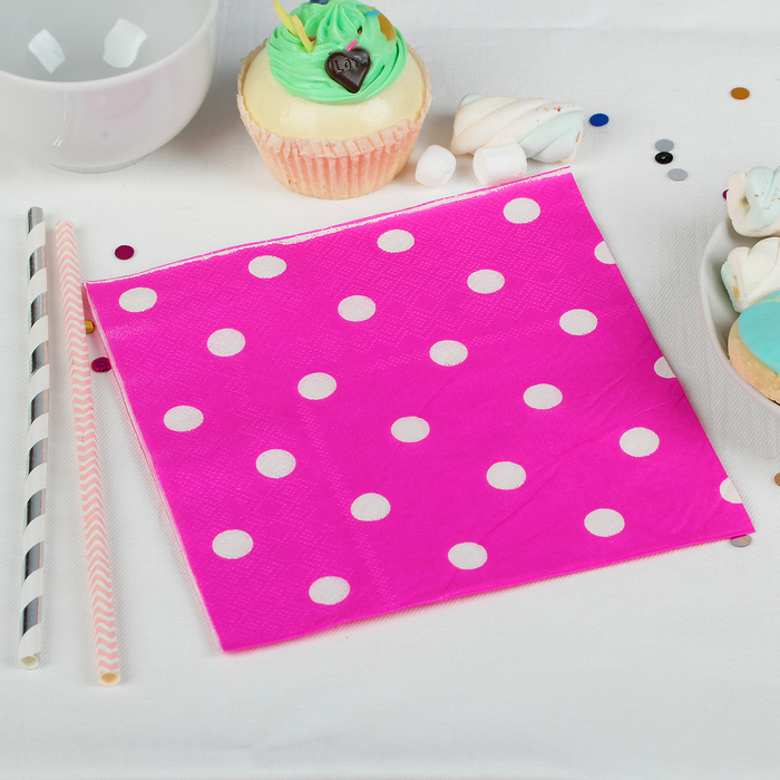 Салфетки бумажные "Горох" (набор 20 шт) 33*33* см, цвет фуксия