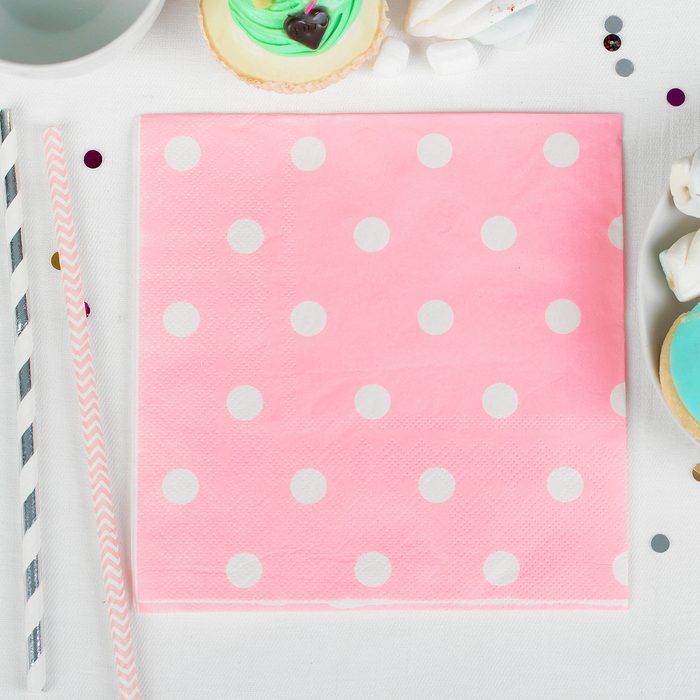 Салфетки бумажные "Горох" (набор 20 шт) 33*33 см, цвет розовый