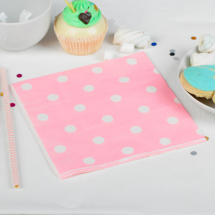 Салфетки бумажные "Горох" (набор 20 шт) 33*33 см, цвет розовый