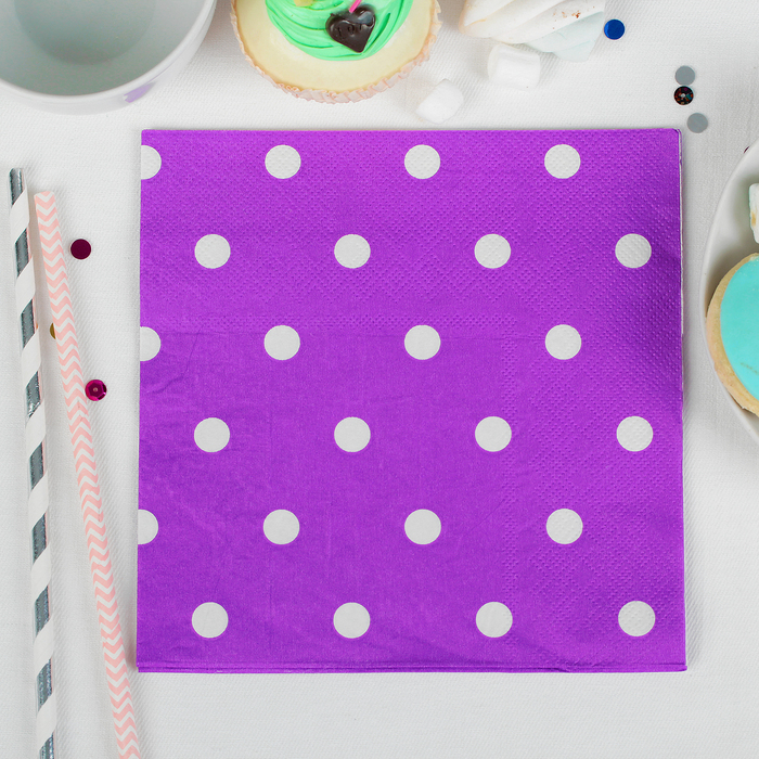 Салфетки бумажные "Горох" (набор 20 шт) 33*33 см, цвет фиолетовый