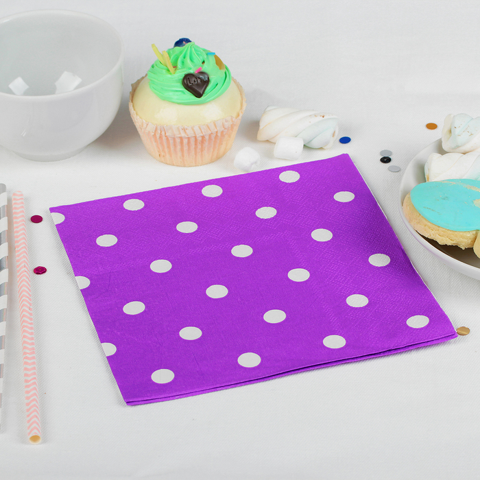 Салфетки бумажные "Горох" (набор 20 шт) 33*33 см, цвет фиолетовый