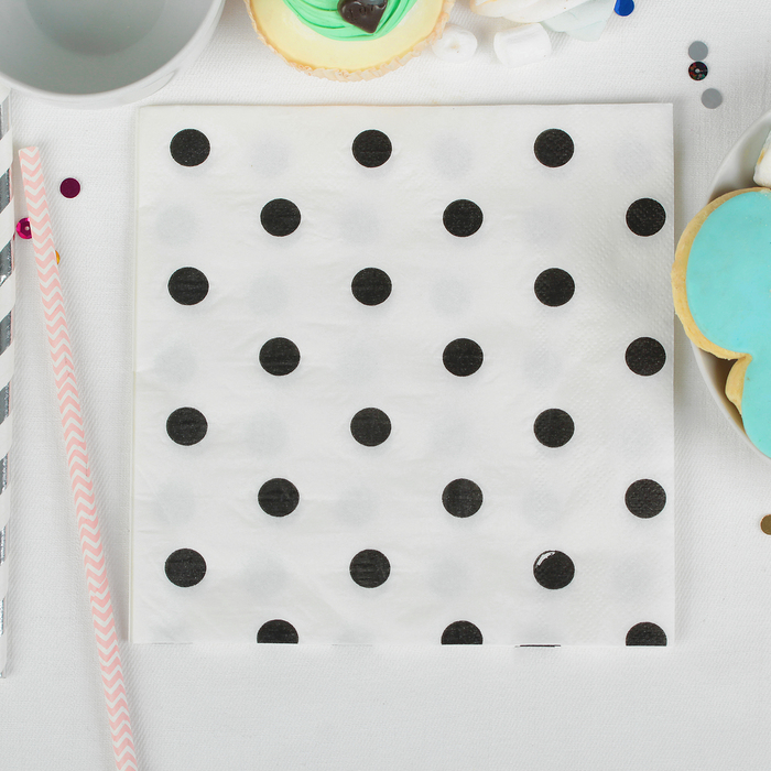 Салфетки бумажные (набор 20 шт) 33*33 см, цвет белый, чёрный горох