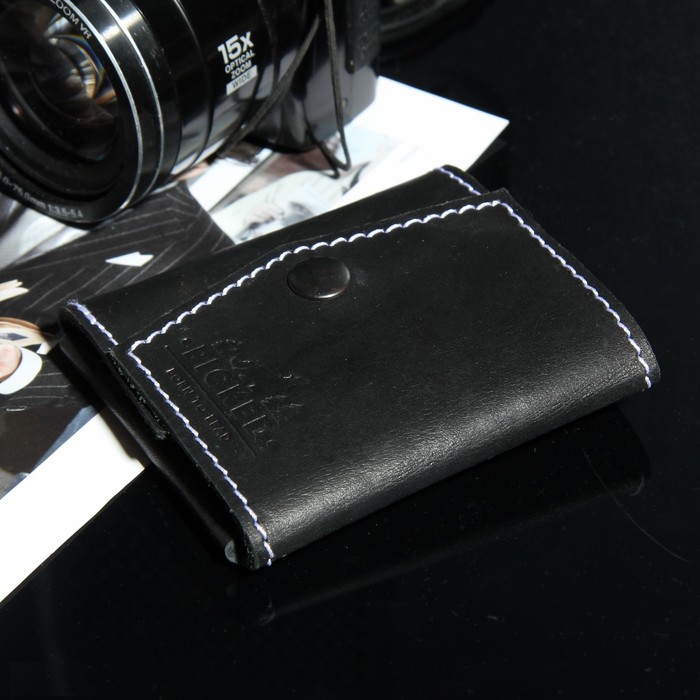 Кошелёк мужской, отдел для купюр, для карт, цвет чёрный с белой нитью