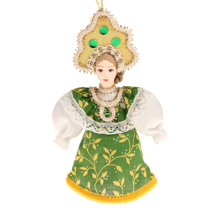 Сувенирная кукла подвесная "Девочка в кокошнике" 12 см