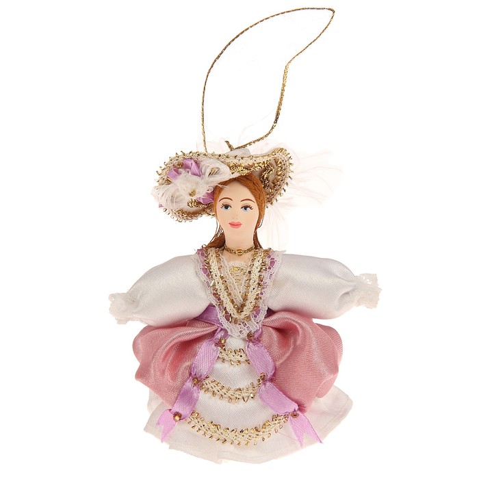 Сувенирная кукла "Девушка в шляпке с пером"