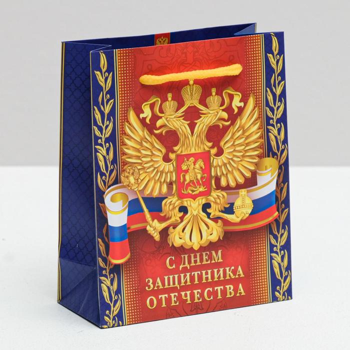 Пакет ламинированный вертикальный «С Днём Защитника Отечества!», S 12 × 15 × 5,5 см