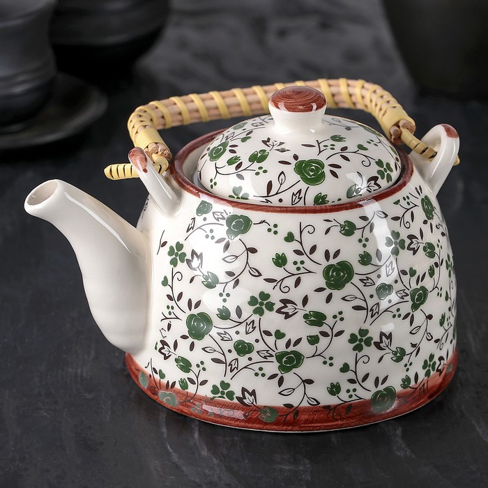 Чайник заварочный 600 мл "Цветочный узор", цвет зеленый