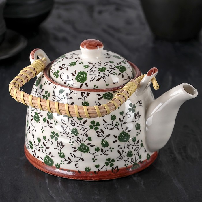Чайник заварочный 600 мл "Цветочный узор", цвет зеленый