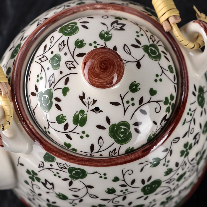 Чайник заварочный 600 мл "Цветочный узор", цвет зеленый