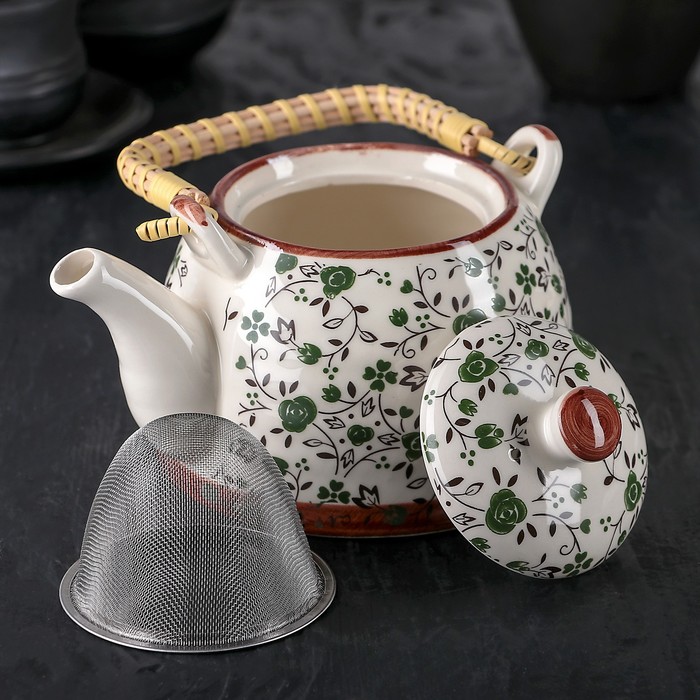 Чайник заварочный 600 мл "Цветочный узор", цвет зеленый