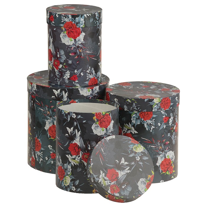 Набор коробок 4в1 "Цветы на черном", 23 х 23 х 25 - 15 х 15 х 20см