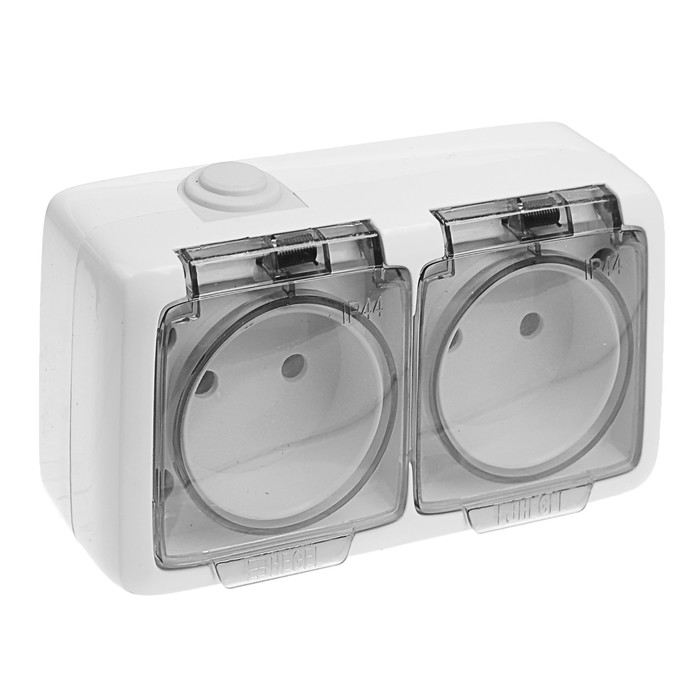 Розетка HEGEL РА16-241, 16 А, двухместная, без з/к, с крышкой, IP44, цвет белый