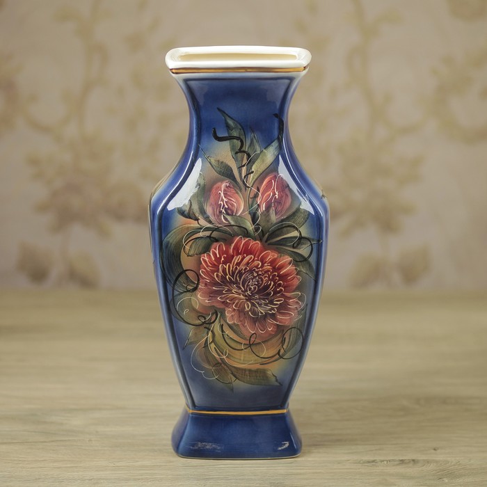 Ваза "Ника" кобальт, хризантема
