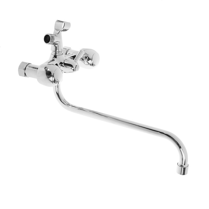 Смеситель для ванны "ЦС-СМ 43674", двухрычажный, настенный, с душевым набором, латунь, хром   312042