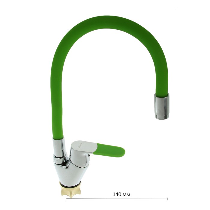 Cмеситель для кухни Accoona A4819K, однорычажный, силиконовый излив, латунь, зеленый/хром