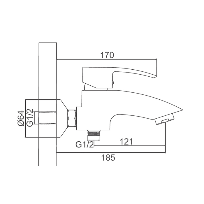 Cмеситель для ванны Accoona A6321, однорычажный, короткий излив, силумин, хром