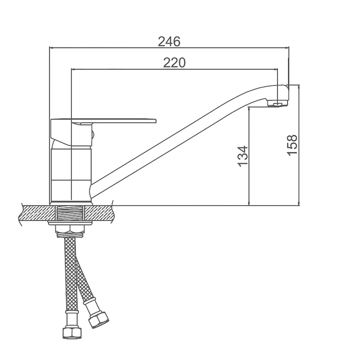 Cмеситель для кухни Accoona A4154, однорычажный, с гайкой, латунь, хром
