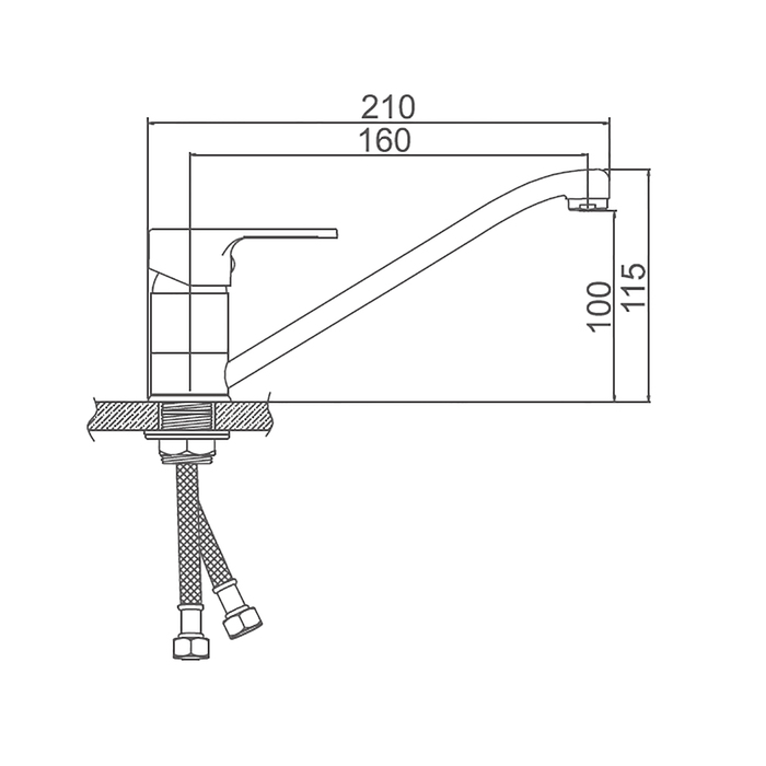 Cмеситель для кухни Accoona A4267, однорычажный, средний излив, с гайкой, силумин, хром