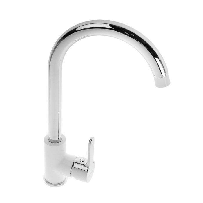 Cмеситель для кухни Accoona A4567G, однорычажный, высокий излив, с гайкой, силумин, белый