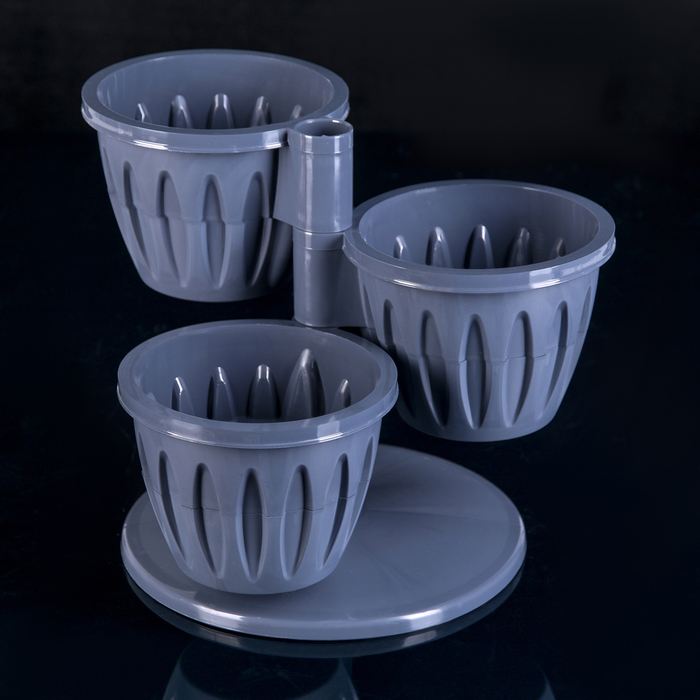 Цветочный горшок "Каскад", 3 кашпо 700 мл ( верх d=13,5 см, высота 10 см, низ d=8 см), цвет антрацит