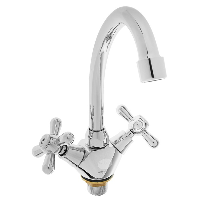 Cмеситель для кухни Accoona A4672, двухрычажный, с гайкой, латунь, хром