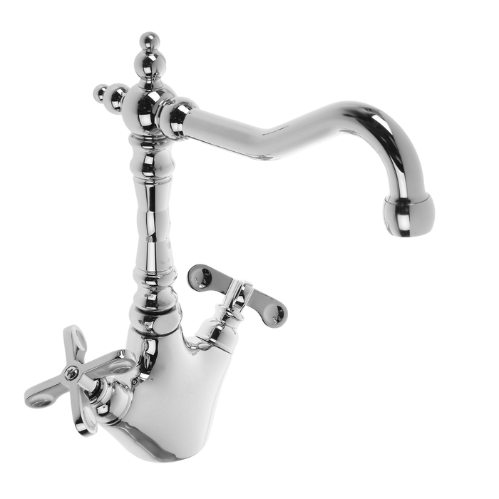 Cмеситель для кухни Accoona A5474-1, двухрычажный, латунь, хром