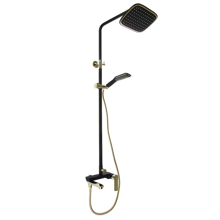 Штанга со смесителем Accoona A8304WF, с тропическим душем, латунь, черный/золото