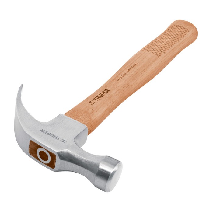 Молоток-гвоздодер TRUPER MO-20, с полированным бойком, деревянная ручка, 0.5 кг, 33 см
