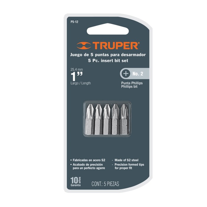Набор бит повышенной прочности TRUPER P5-12, сталь S2, PH-2, 25 мм, 5 шт