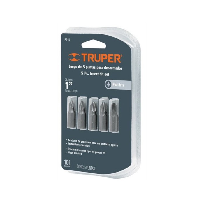 Набор бит повышенной прочности TRUPER PZ-15, сталь S2, Pz0 - Pz3, 25 мм, 5 шт