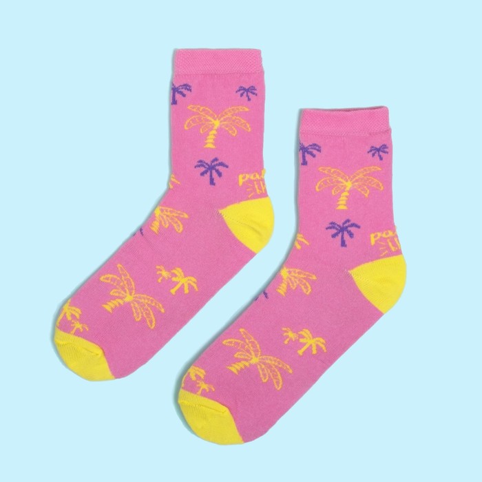 Носки женские "Пальмы", розовые, р-р 36-40 (23-25 см), хл 80%, п/а 17%, эл 3%