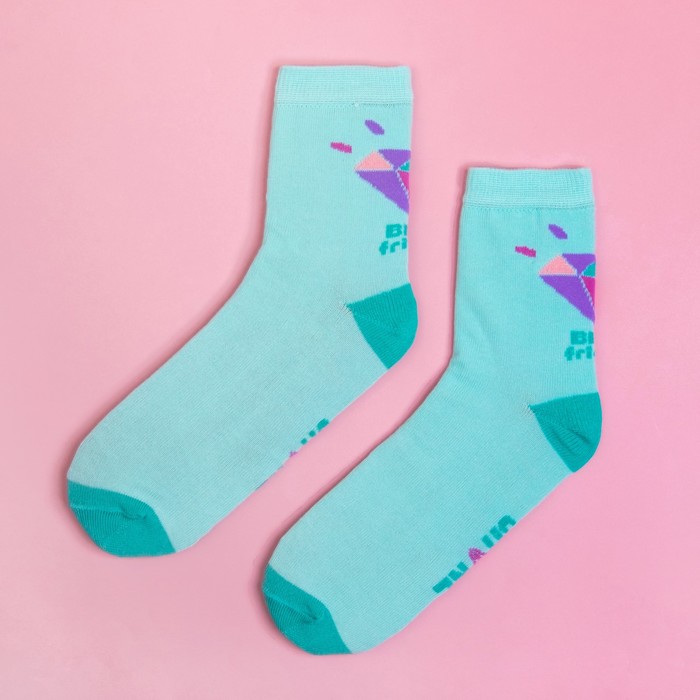 Носки женские "Алмазы", бирюзовые, р-р 36-40 (23-25 см), хл 80%, п/а 17%, эл 3%